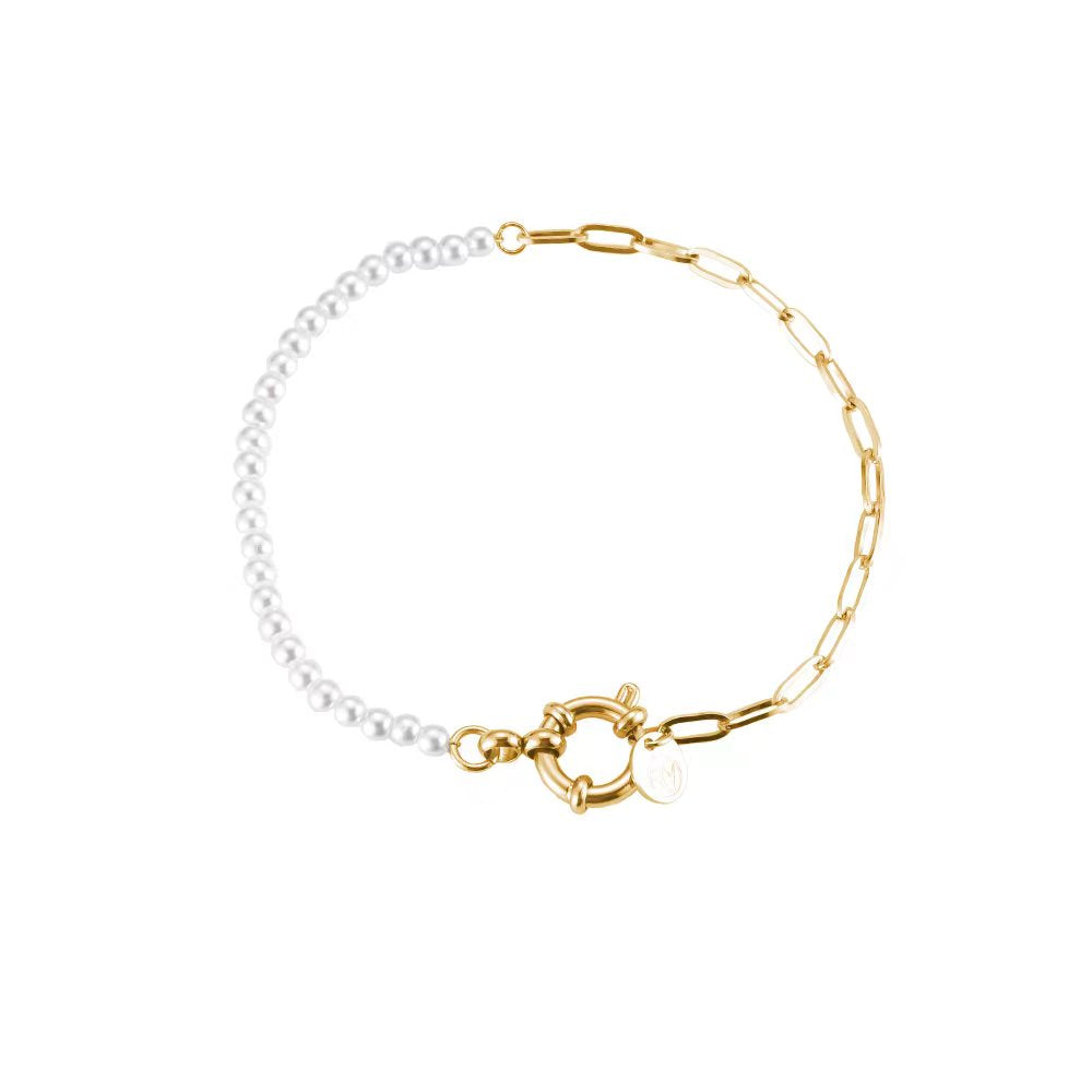 Parel schakelarmband goud