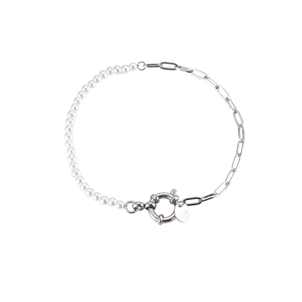 Parel schakelarmband zilver